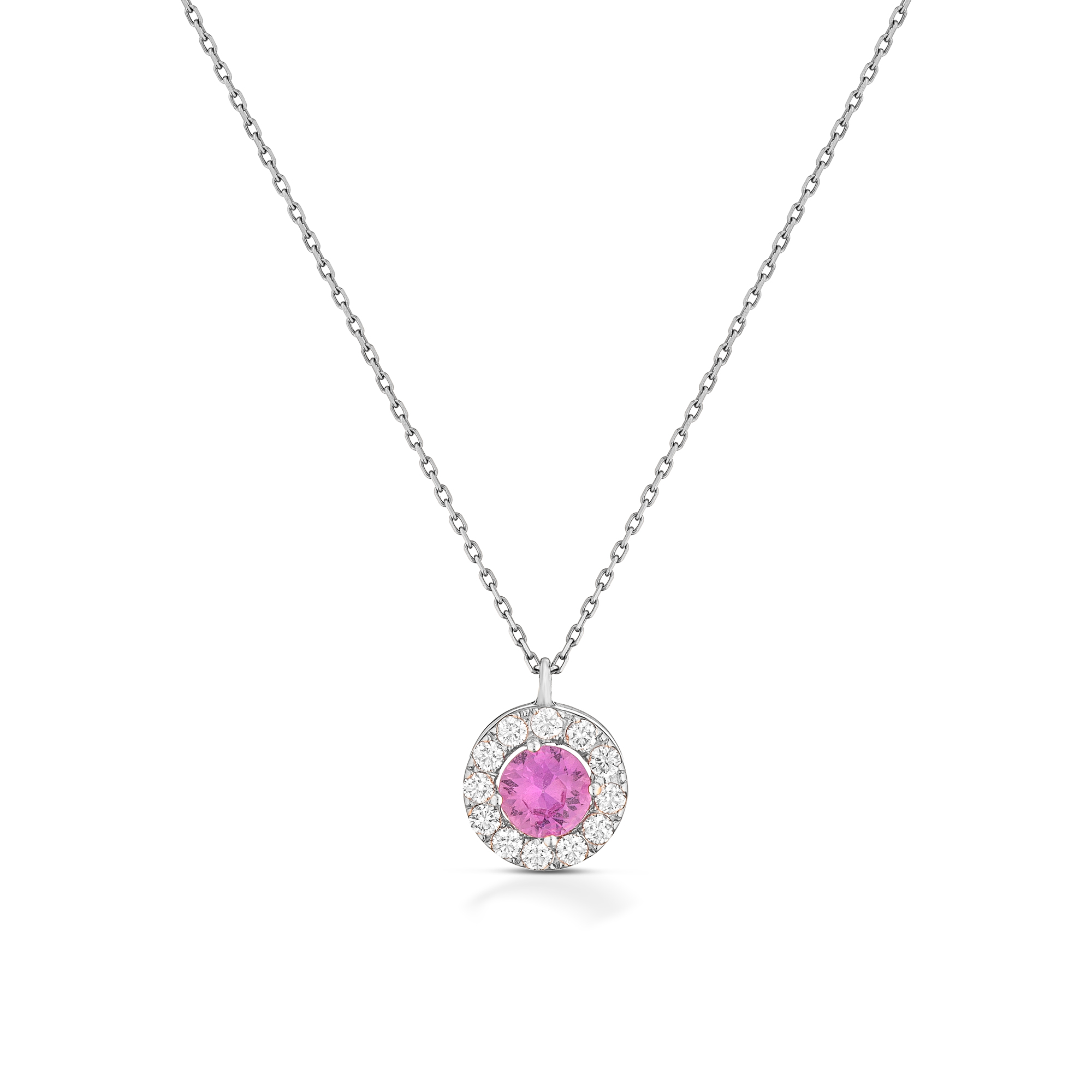 ZAFFIRO HALO PINK — Oro Bianco — Collane