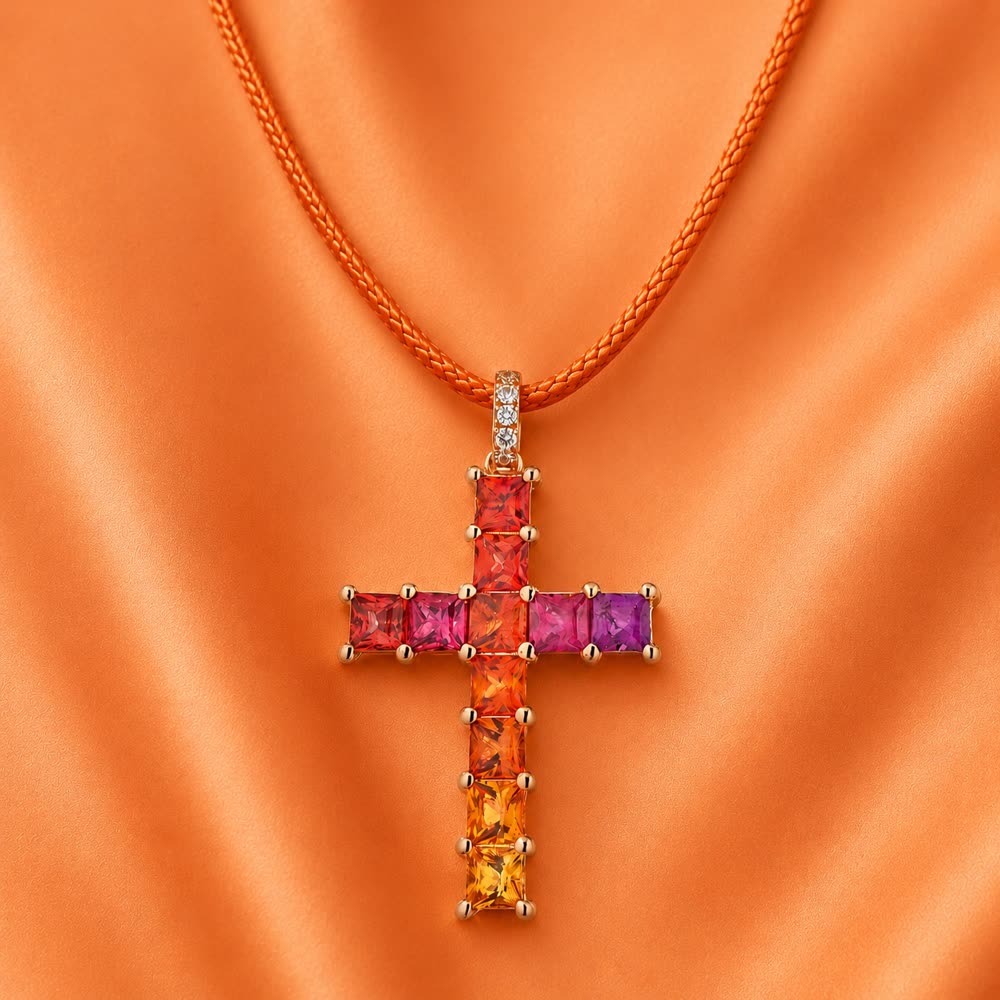 Aurora Hawaii — croce con zaffiri multicolore in Oro Rosa — Ciro Gallotti